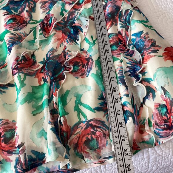 Anthropologie Floral V-Neck Ruffle Mini Dress Sz S Boho Summer Party Outfit Past - Picture 7 of 15